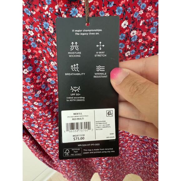 Walter Hagen Men's Red Performance USA Liberty Ditsy Golf Polo Shirt Size L - Picture 8 of 8